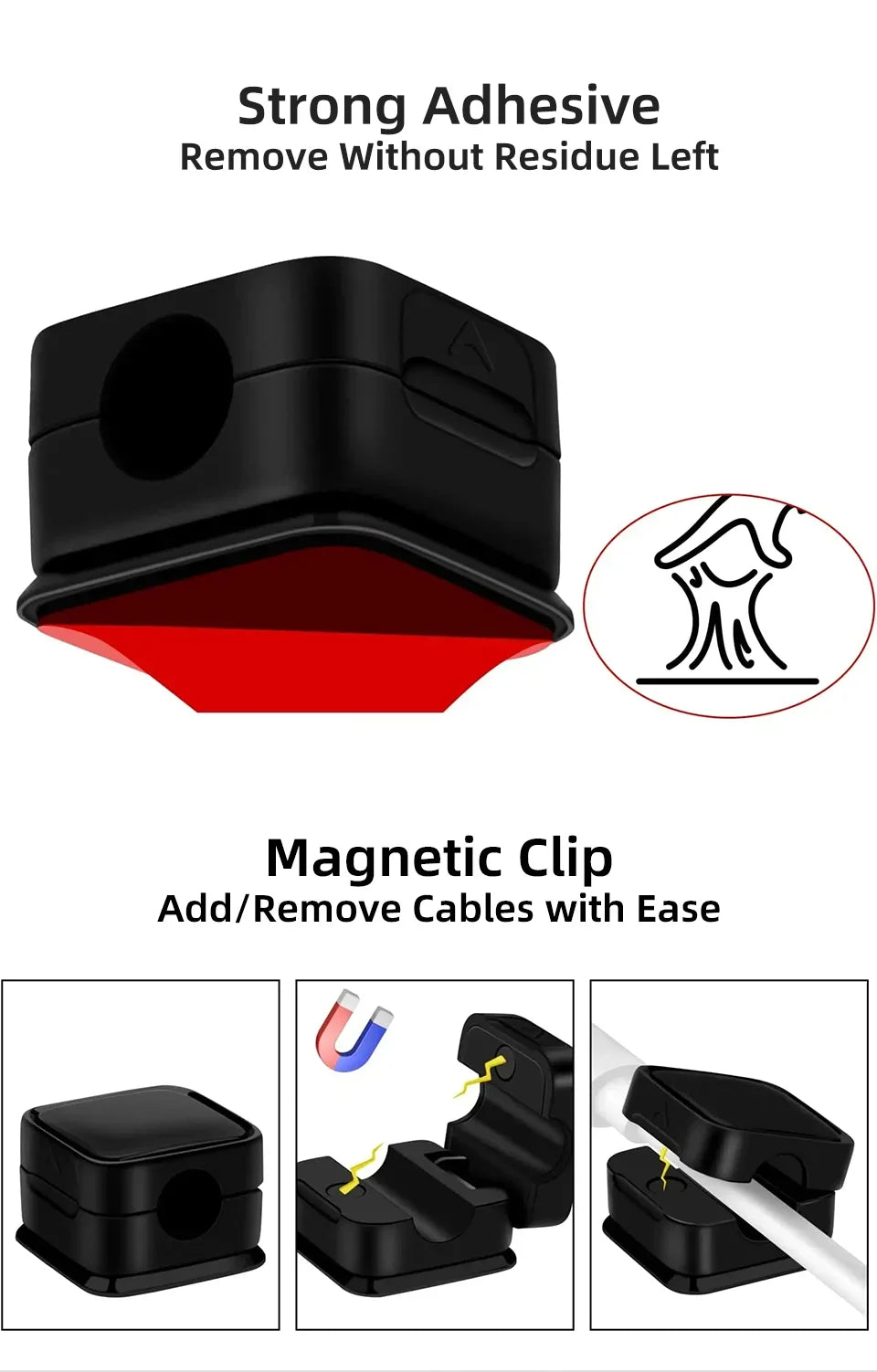 Magnetic Under-Desk Cable Clips & Cord Organizer Keepers