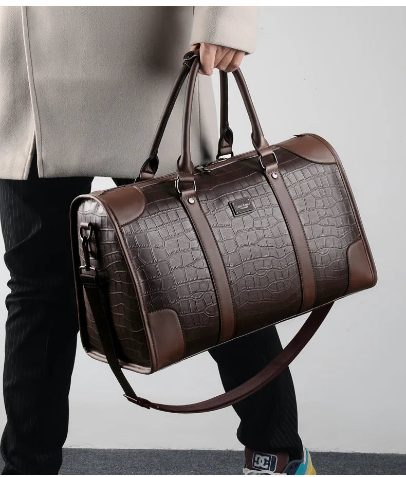 Men's Alligator-Embossed PU Leather Business Duffle Bag