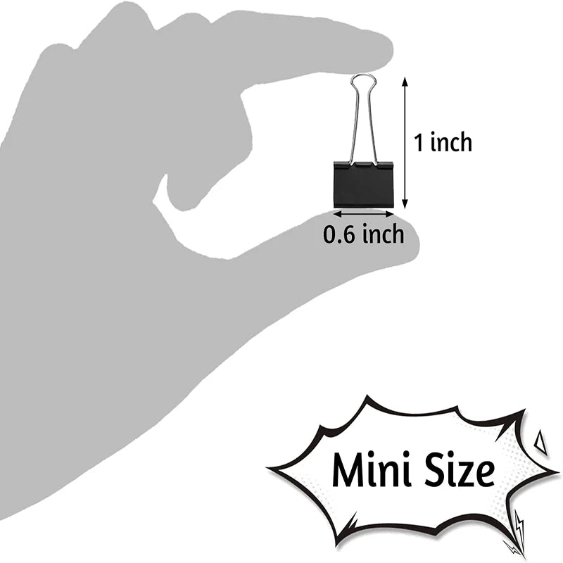 50-Pack Mini 15mm Black Binder Clips - Office Paper Supplies