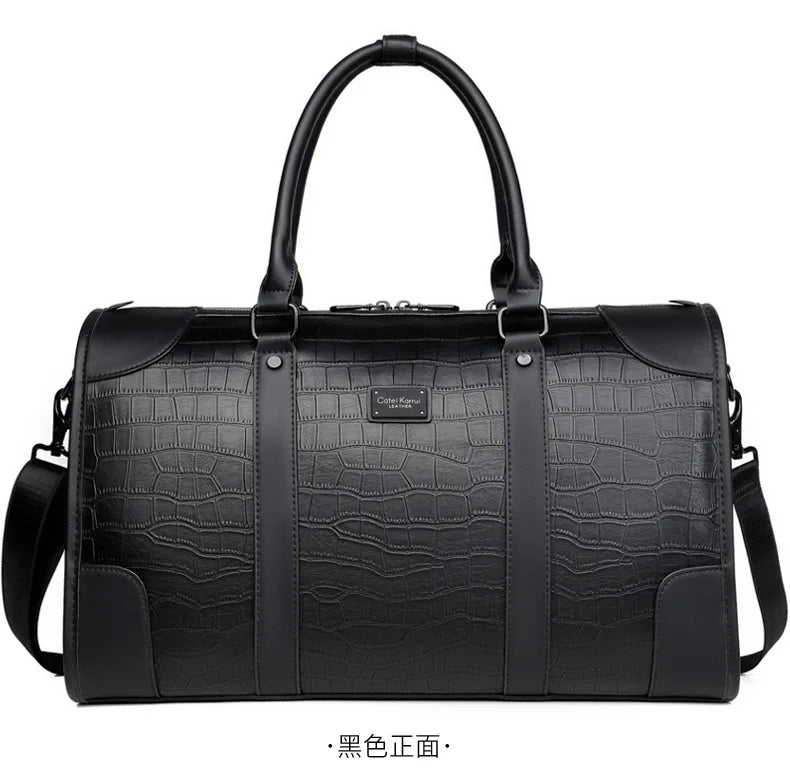 Men's Alligator-Embossed PU Leather Business Duffle Bag