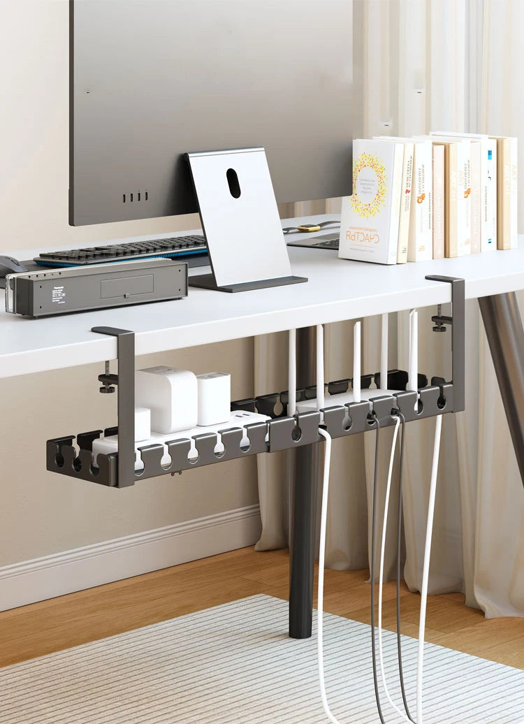 No-Drill Under-Desk Cable Storage Rack & Power Strip Holder Tray