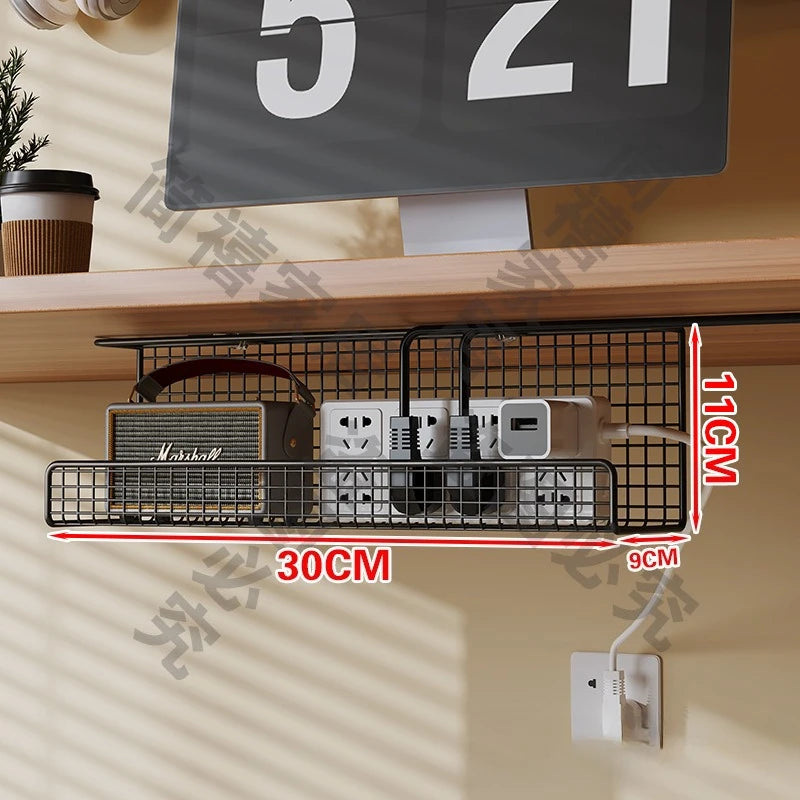 Under-Desk Steel Cable Management Tray - Punch-Free Wire Storage