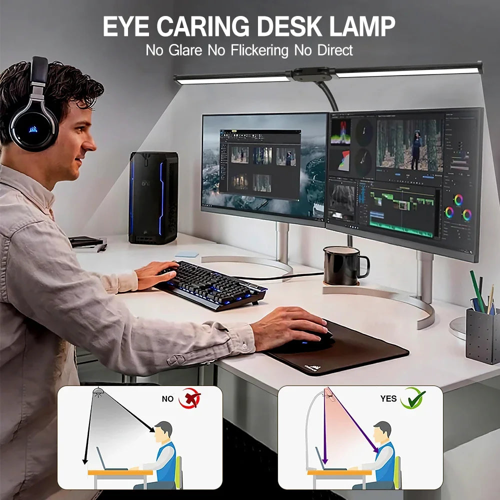 Double-Head LED Monitor Desk Lamp - Dimmable Eye Care Light Bar