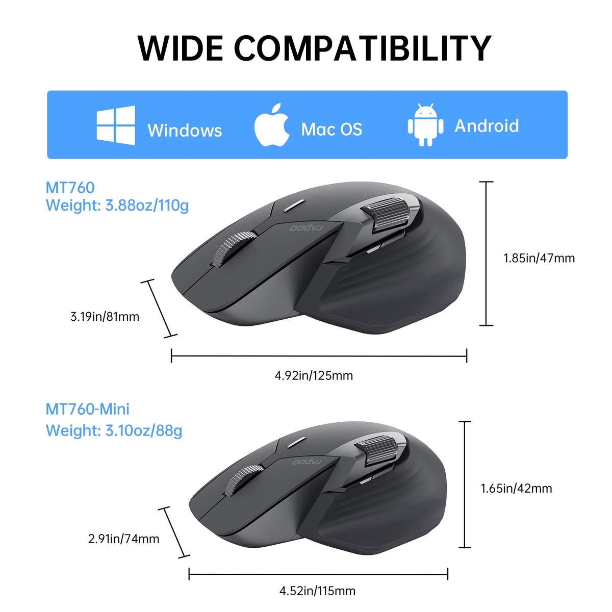 Rapoo MT760 Multi-Mode Ergonomic Wireless Mouse - 4000 DPI