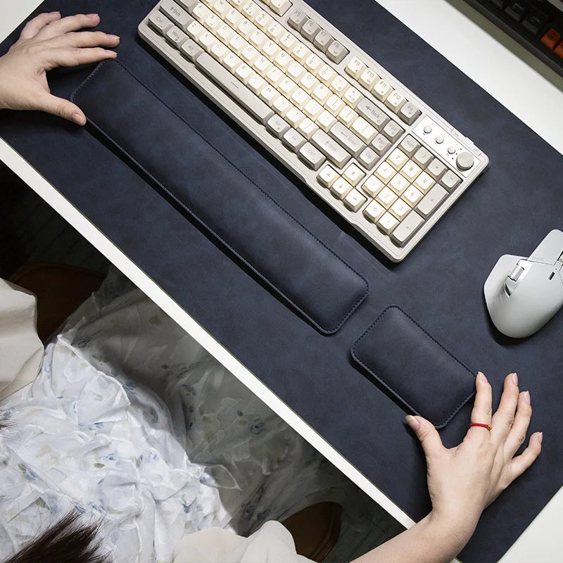 Waterproof PU Leather Desk Mat & Wrist Support Cushion Set