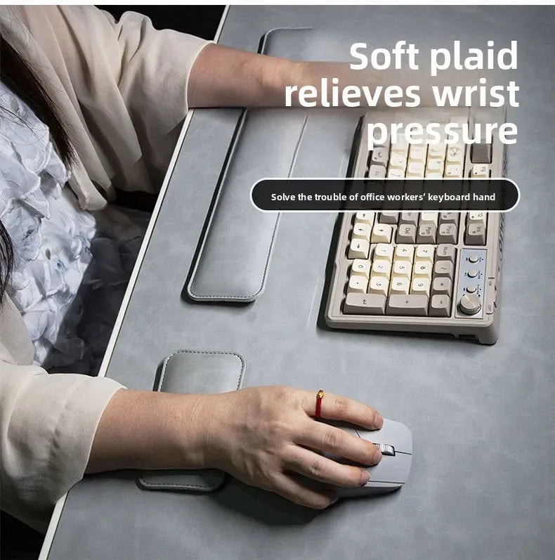 Waterproof PU Leather Desk Mat & Wrist Support Cushion Set