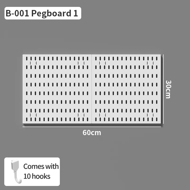 Drill-Free Wall Mount Pegboard Storage Organizer System
