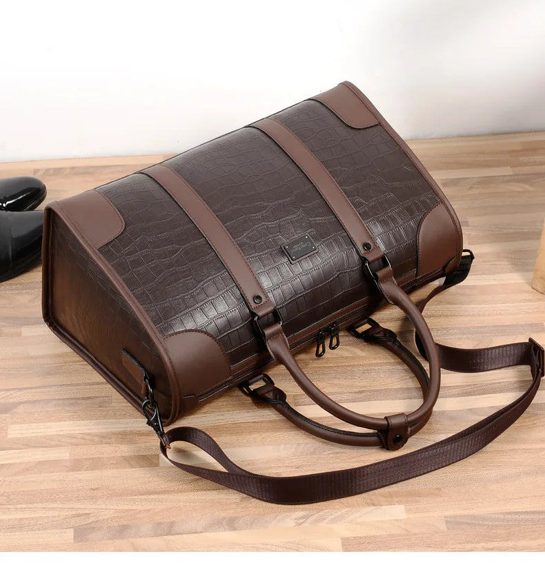 Men's Alligator-Embossed PU Leather Business Duffle Bag