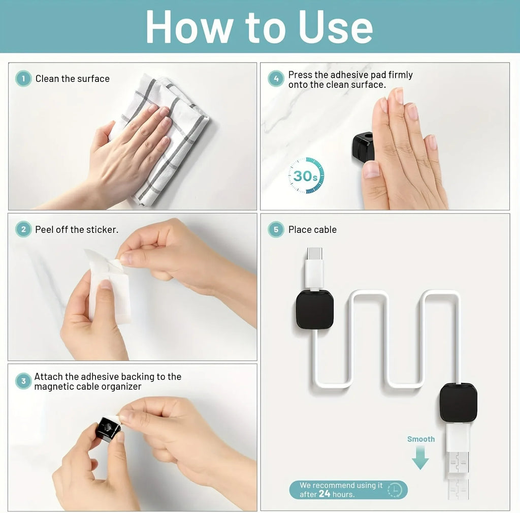Magnetic Under-Desk Cable Clips & Cord Organizer Keepers