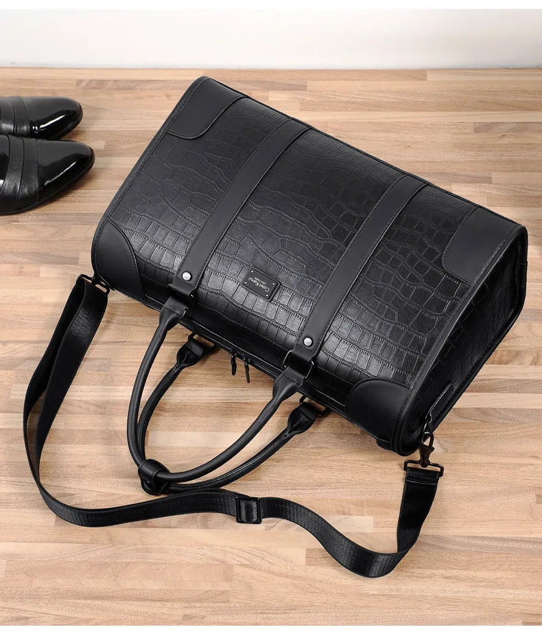Men's Alligator-Embossed PU Leather Business Duffle Bag