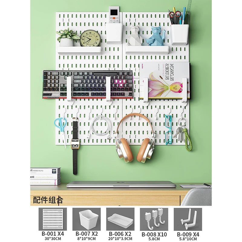 Drill-Free Wall Mount Pegboard Storage Organizer System