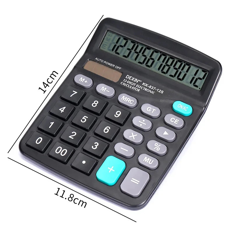 12-Digit Solar Desktop Calculator - Large LCD Display Dual Power