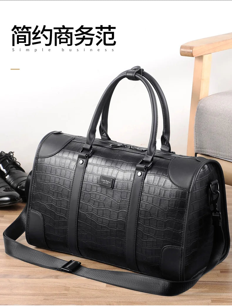 Men's Alligator-Embossed PU Leather Business Duffle Bag