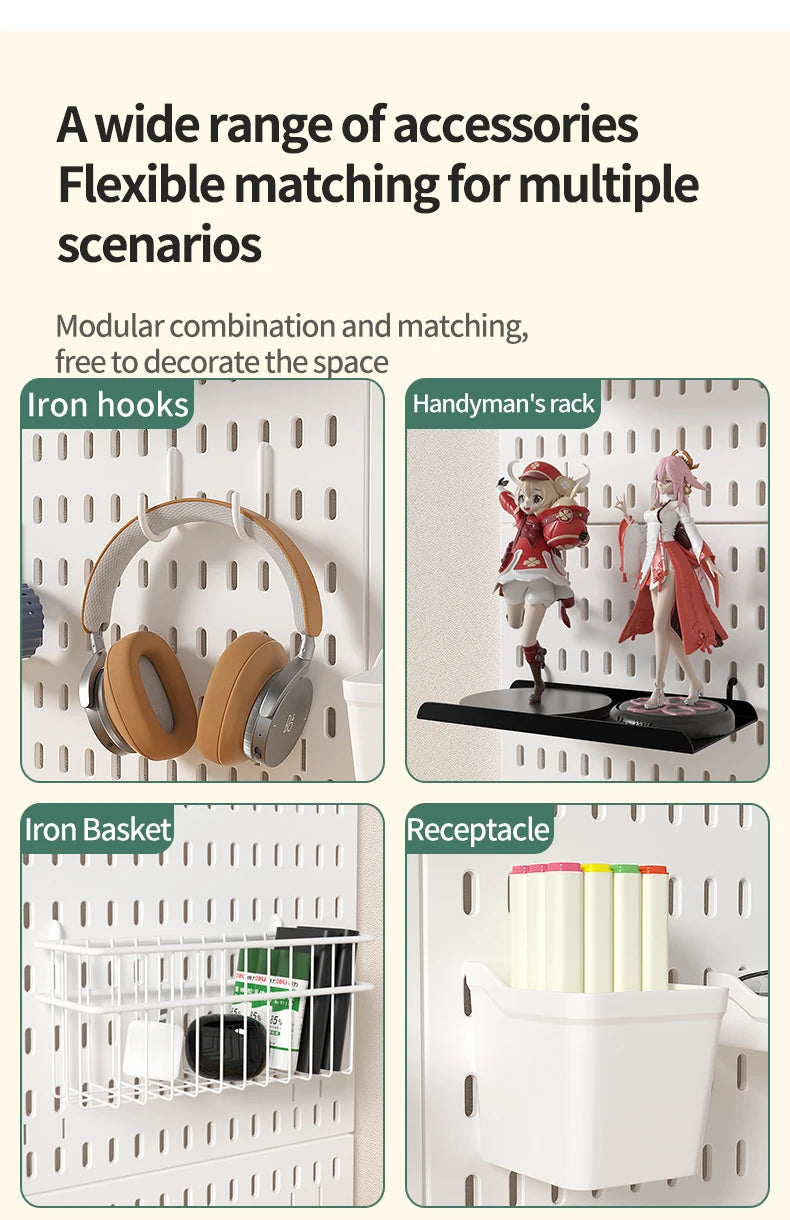 Drill-Free Wall Mount Pegboard Storage Organizer System
