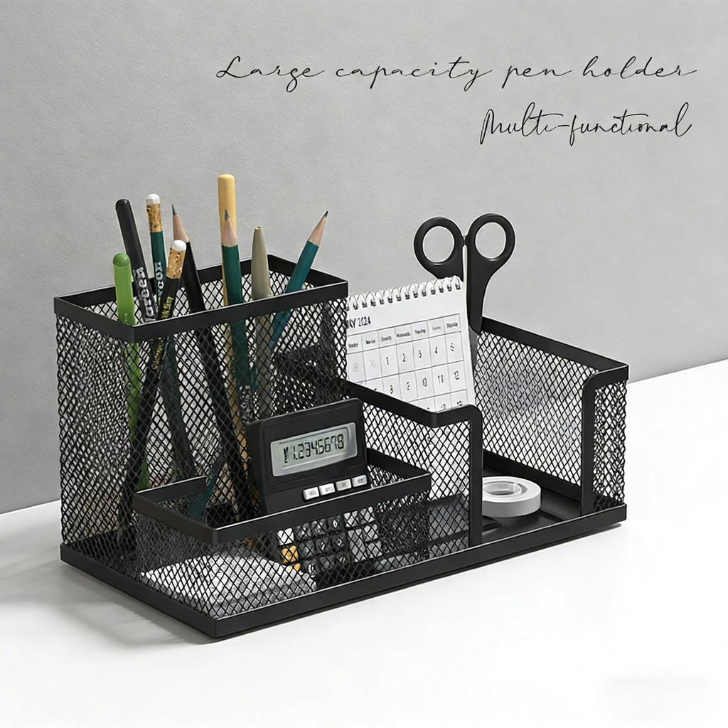 Black Mesh Wire Desk Organizer Caddy with 3 Compartments