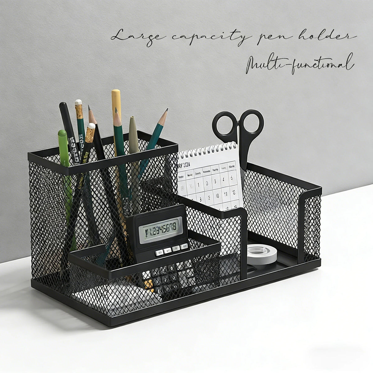 Black Mesh Wire Desk Organizer Caddy with 3 Compartments