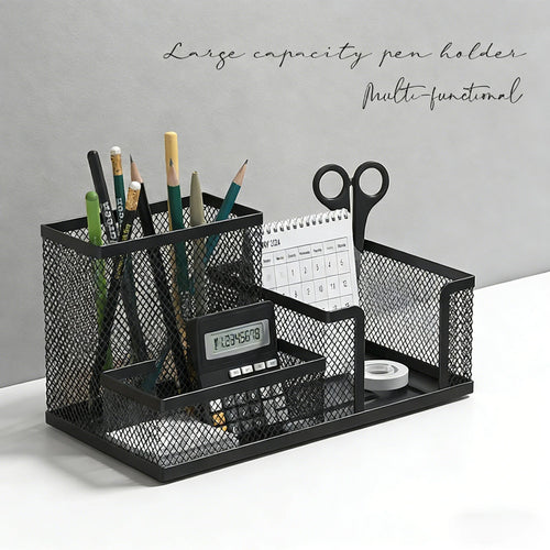 Black Mesh Wire Desk Organizer Caddy with 3 Compartments