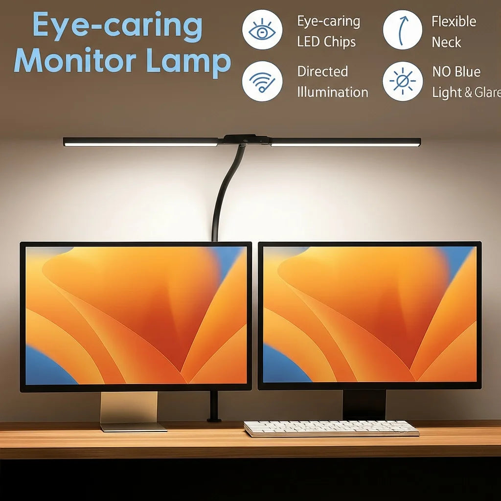 Double-Head LED Monitor Desk Lamp - Dimmable Eye Care Light Bar