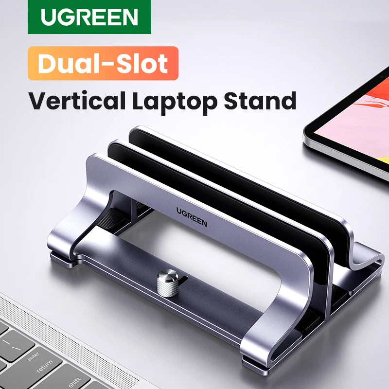 UGREEN Dual Slot Adjustable Vertical Aluminum Laptop Stand Holder