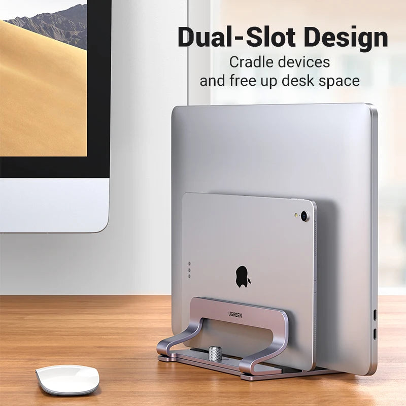 UGREEN Dual Slot Adjustable Vertical Aluminum Laptop Stand Holder