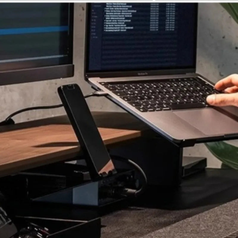 Ergonomic Modular Walnut & Aluminum Monitor Riser with Cable Management