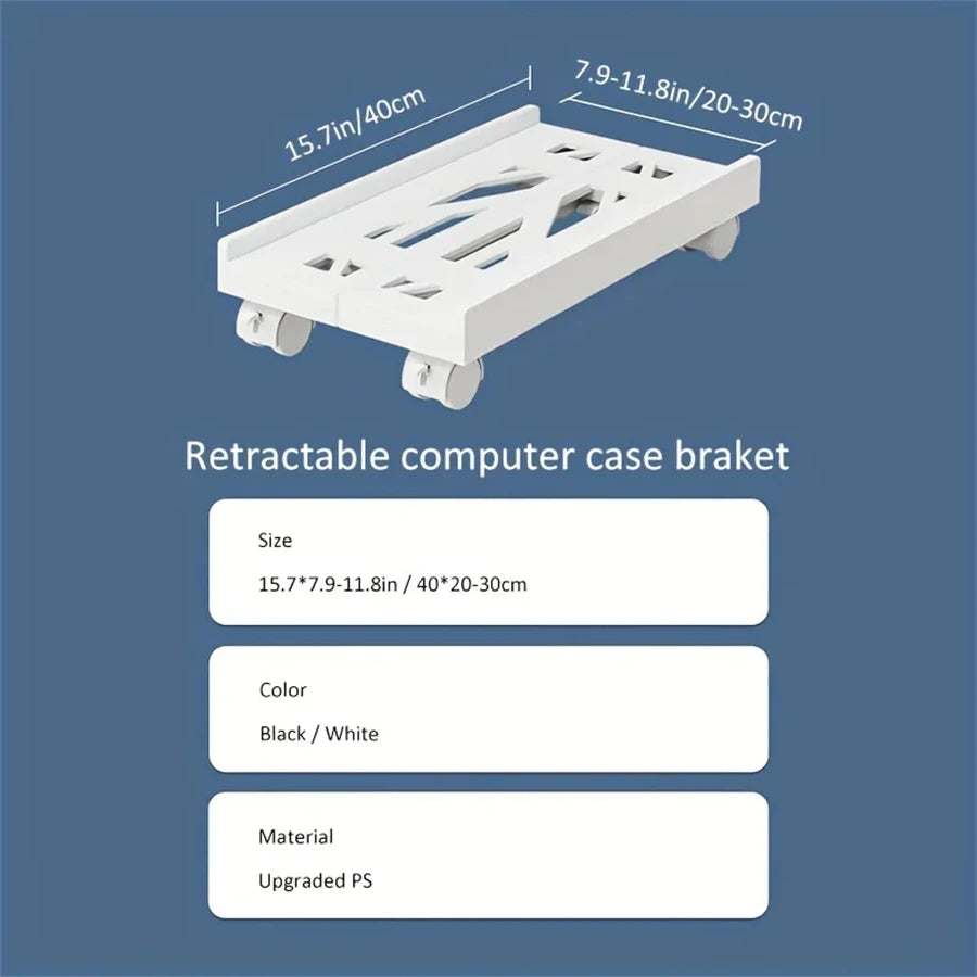 Adjustable Mobile PC Tower CPU Stand with Wheels - Rolling Under-Desk Holder