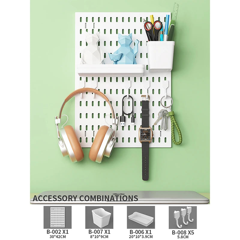 Drill-Free Wall Mount Pegboard Storage Organizer System