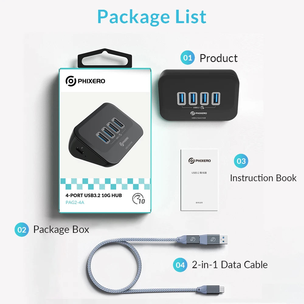 PHIXERO USB 3.2 10Gbps 7-Port Powered Docking Station Hub