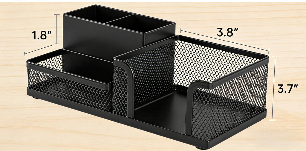 Black Mesh Wire Desk Organizer Caddy with 3 Compartments
