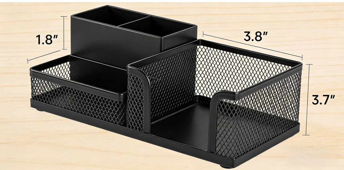 Black Mesh Wire Desk Organizer Caddy with 3 Compartments
