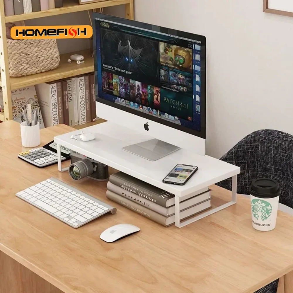 Wooden Desktop Monitor Stand Riser with Storage Rack Shelf