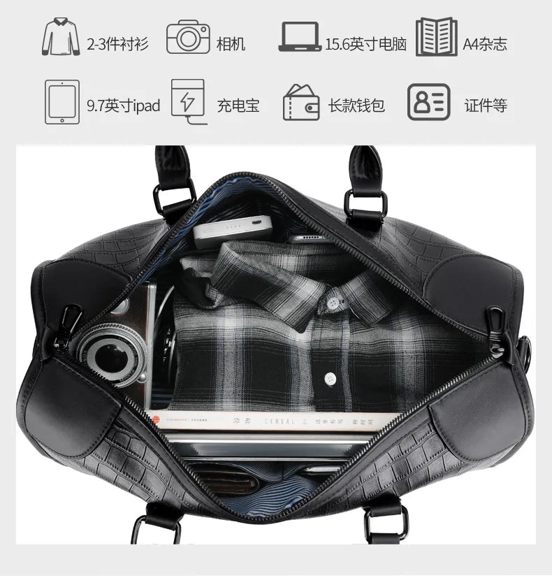 Men's Alligator-Embossed PU Leather Business Duffle Bag