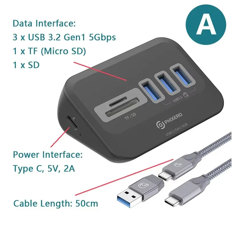 PHIXERO USB 3.2 10Gbps 7-Port Powered Docking Station Hub