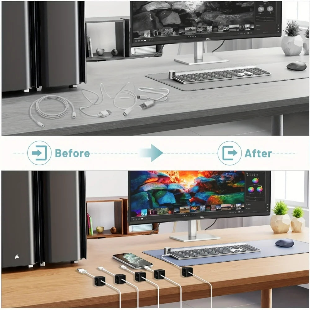 Magnetic Under-Desk Cable Clips & Cord Organizer Keepers