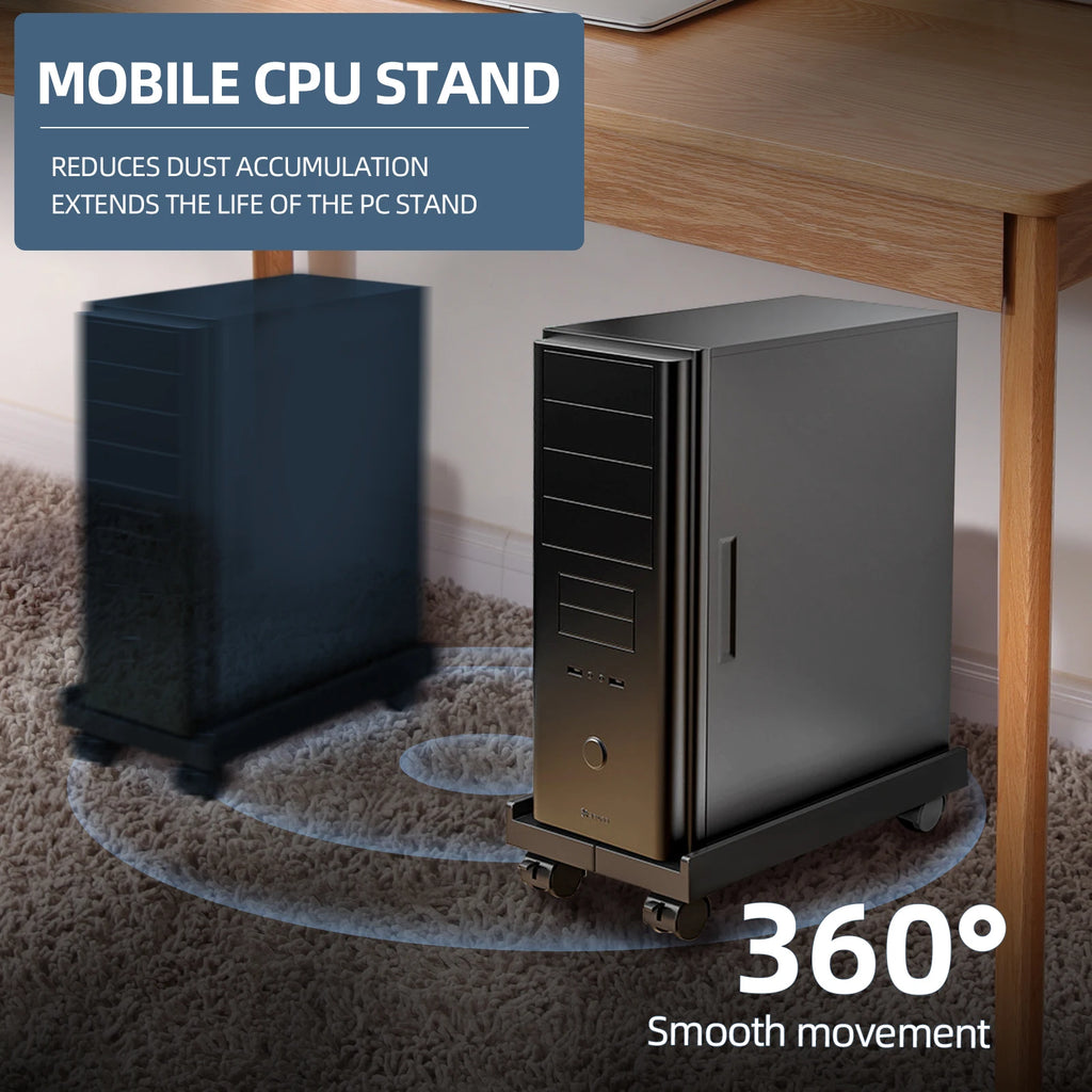 Adjustable Mobile PC Tower CPU Stand with Wheels - Rolling Under-Desk Holder