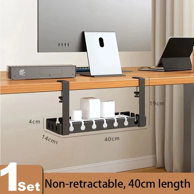 No-Drill Under-Desk Cable Storage Rack & Power Strip Holder Tray