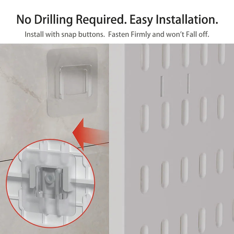 Drill-Free Wall Mount Pegboard Storage Organizer System