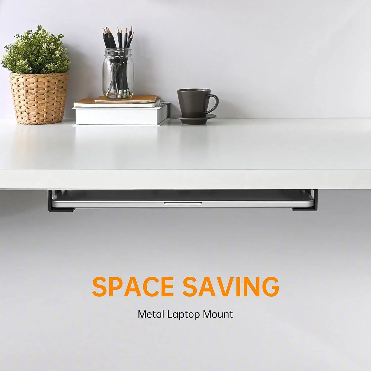 Under-Desk Metal Laptop & Mac Mini Mount Shelf Bracket