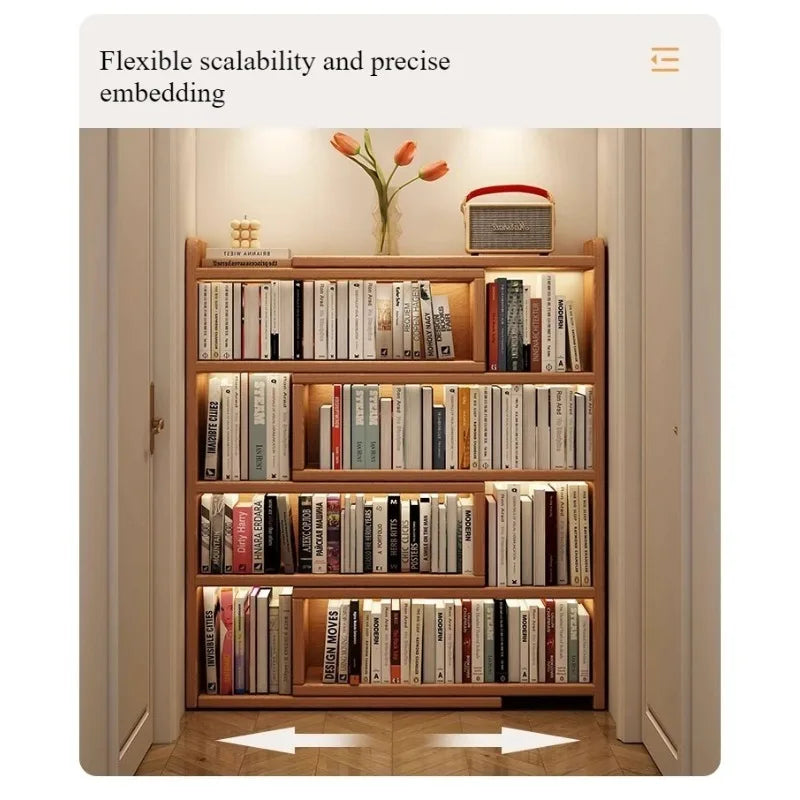 Retractable Corner Wooden Bookshelf & Desktop Storage Rack