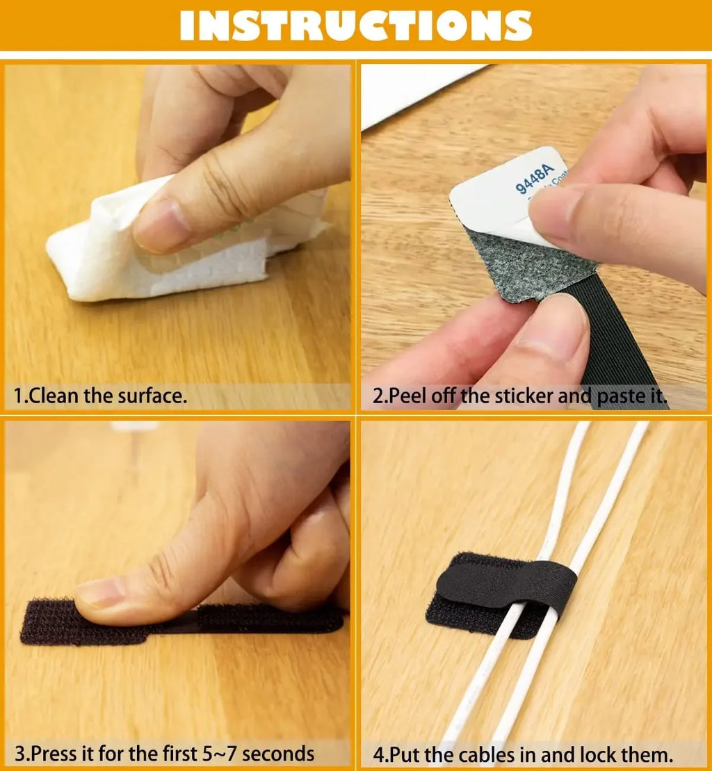 Reusable Self-Adhesive Cable Management Straps - Nylon Wire Ties