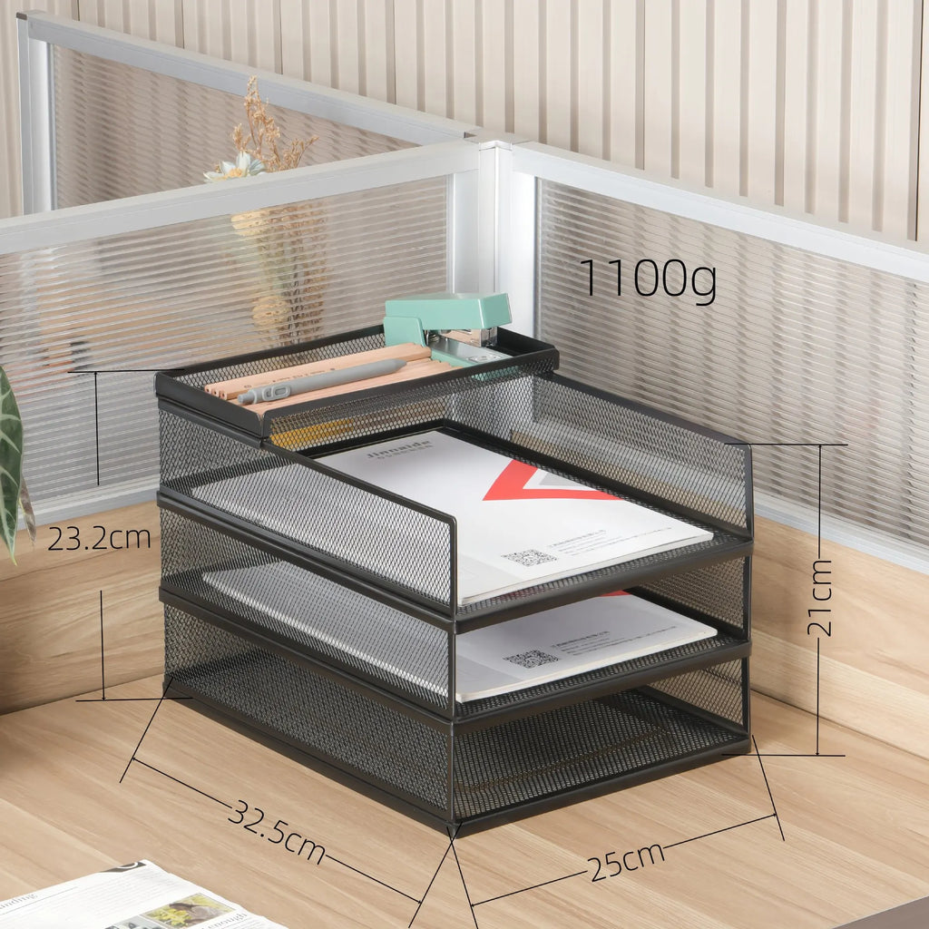 Wrought Iron Multi-Layer Stacked File Tray Desktop Storage Rack