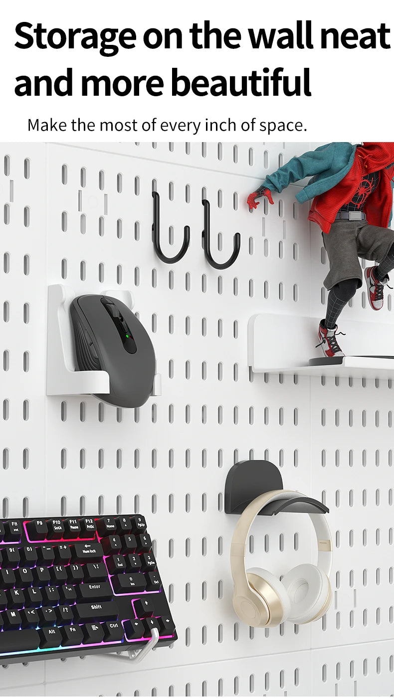 Modular Gaming Room Wall Pegboard Organizer for Controllers & Keyboards