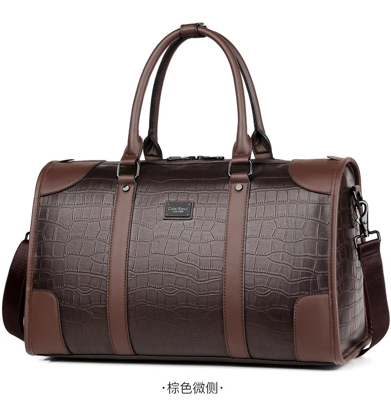 Men's Alligator-Embossed PU Leather Business Duffle Bag