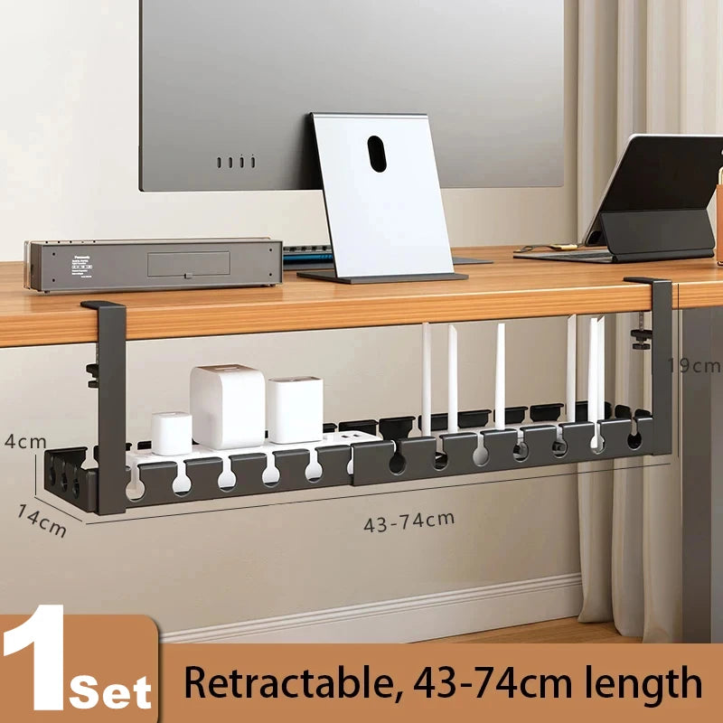 No-Drill Under-Desk Cable Storage Rack & Power Strip Holder Tray