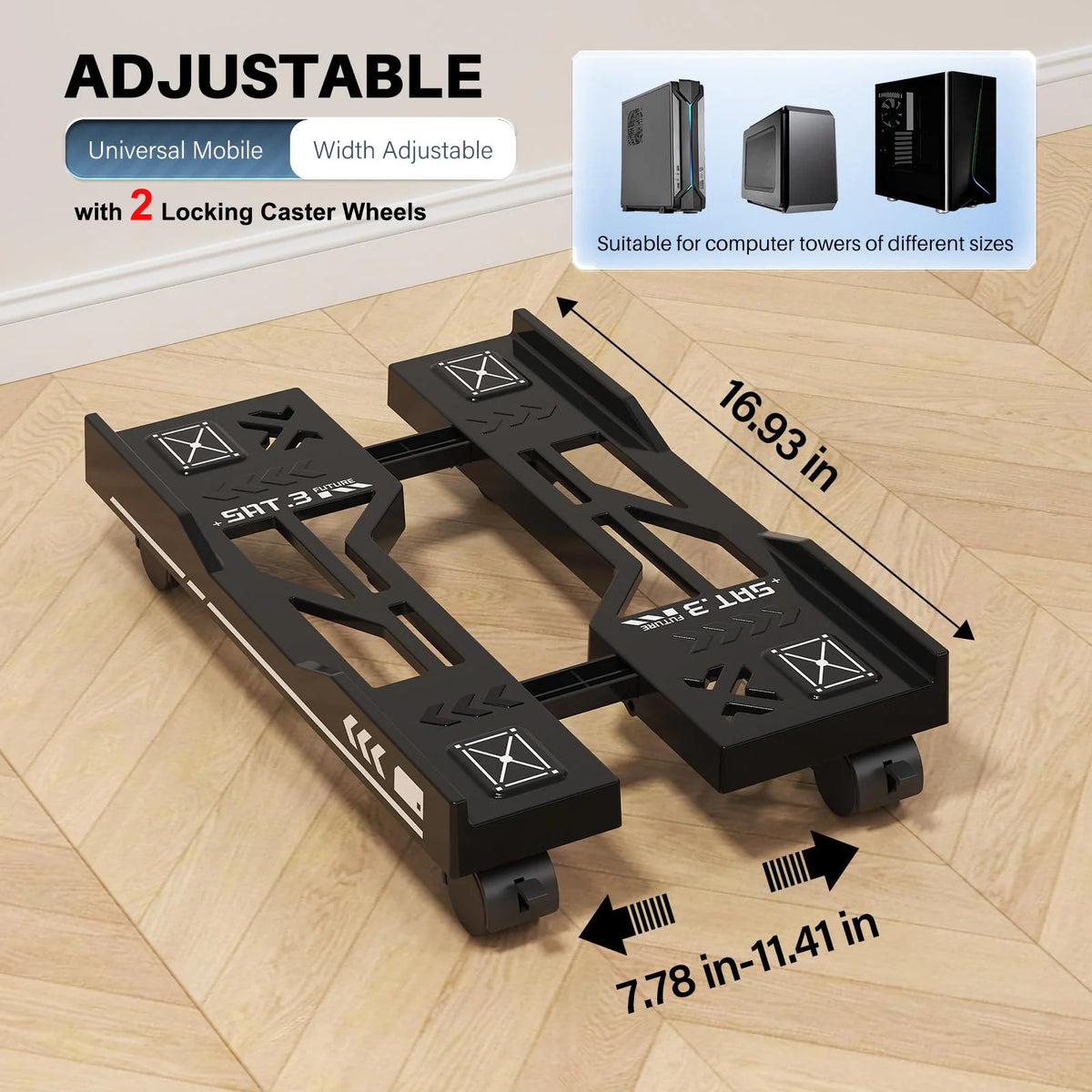 Adjustable Mobile PC Tower CPU Stand with Wheels - Rolling Under-Desk Holder