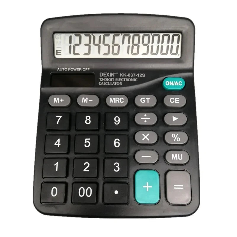 12-Digit Solar Desktop Calculator - Large LCD Display Dual Power