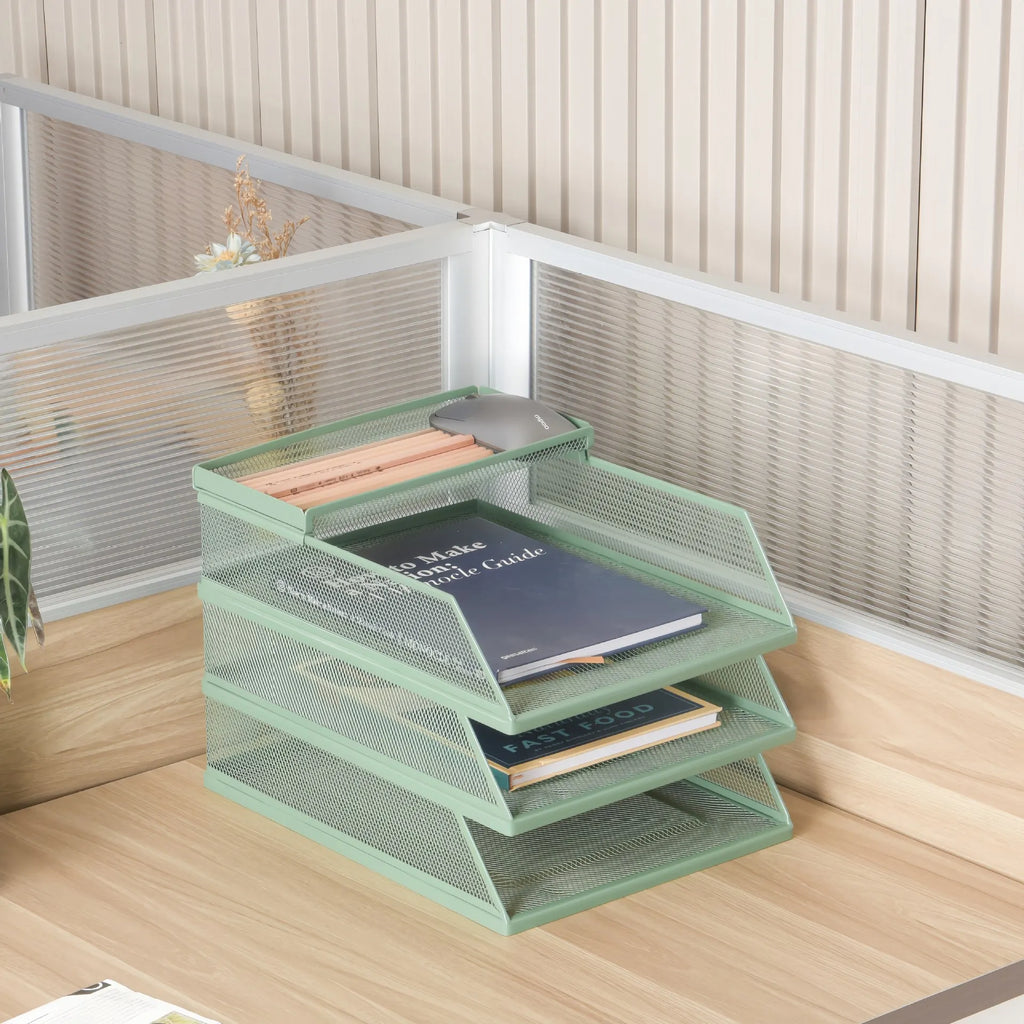 Wrought Iron Multi-Layer Stacked File Tray Desktop Storage Rack