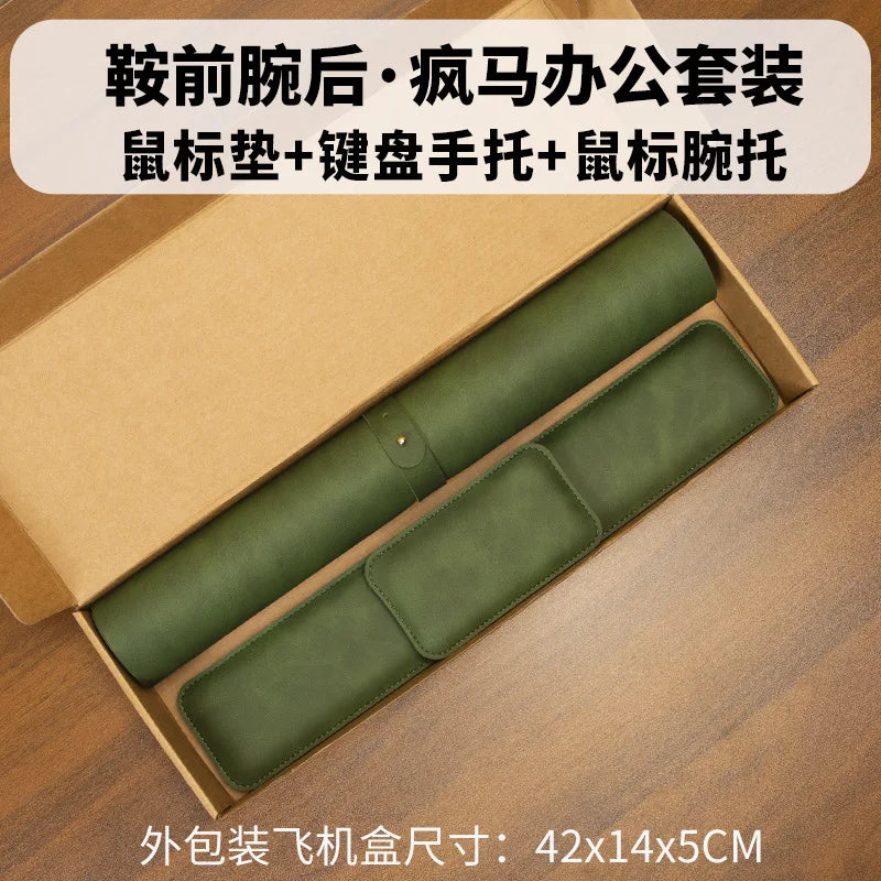 Waterproof PU Leather Desk Mat & Wrist Support Cushion Set