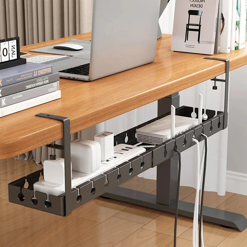 No-Drill Under-Desk Cable Storage Rack & Power Strip Holder Tray
