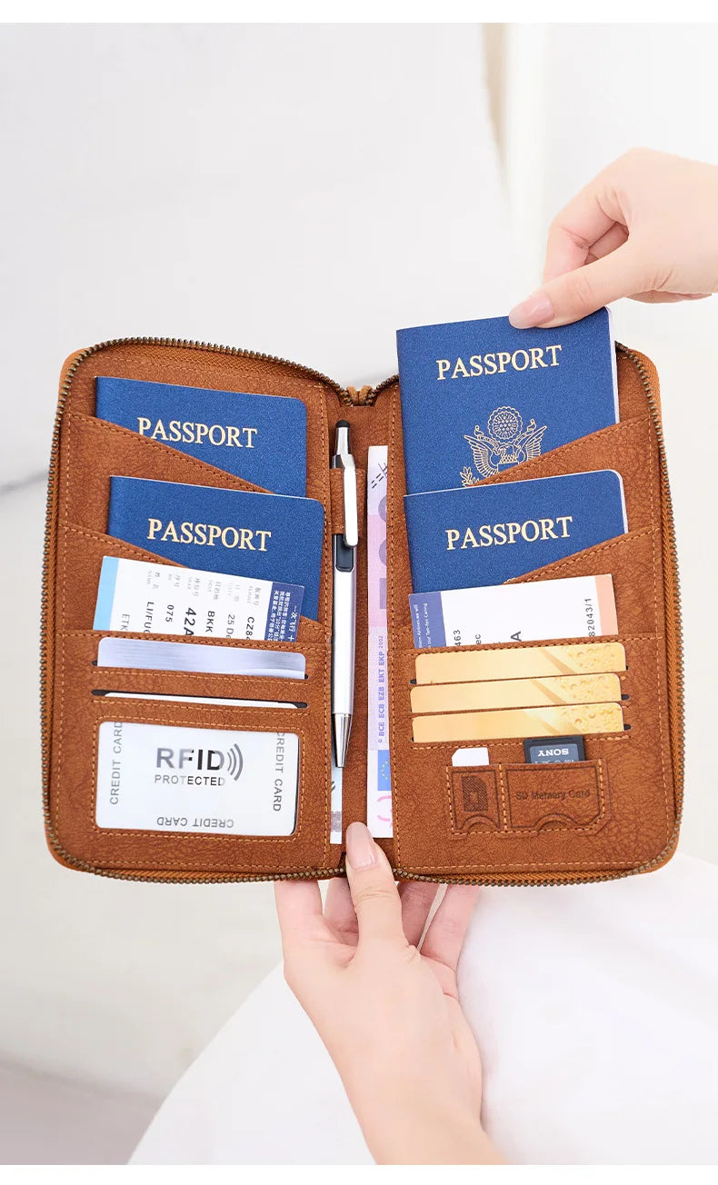 Multi-Functional RFID Blocking Passport & Travel Document Organizer Wallet